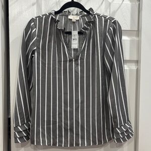 LOFT outlet Charcoal and White Striped Blouse